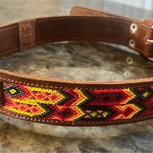 Beautiful Leather Dog Collar with Ethnic Handwoven accents